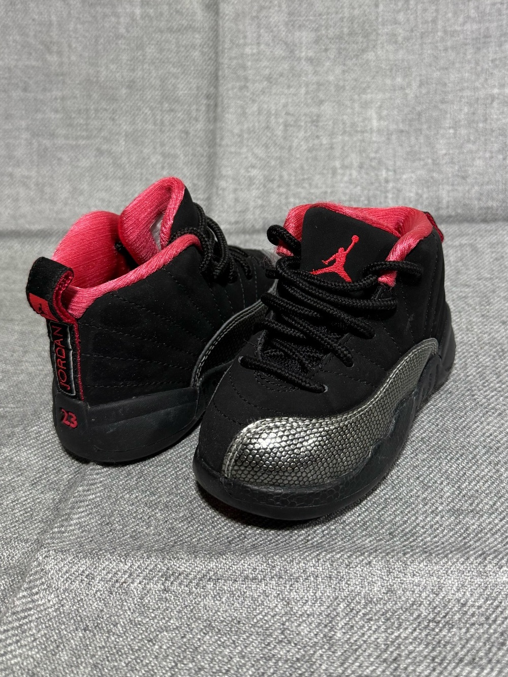 Air Jordan 12 Retro TD Size 6C Black Red Flu Game Toddler Sneakers Kids